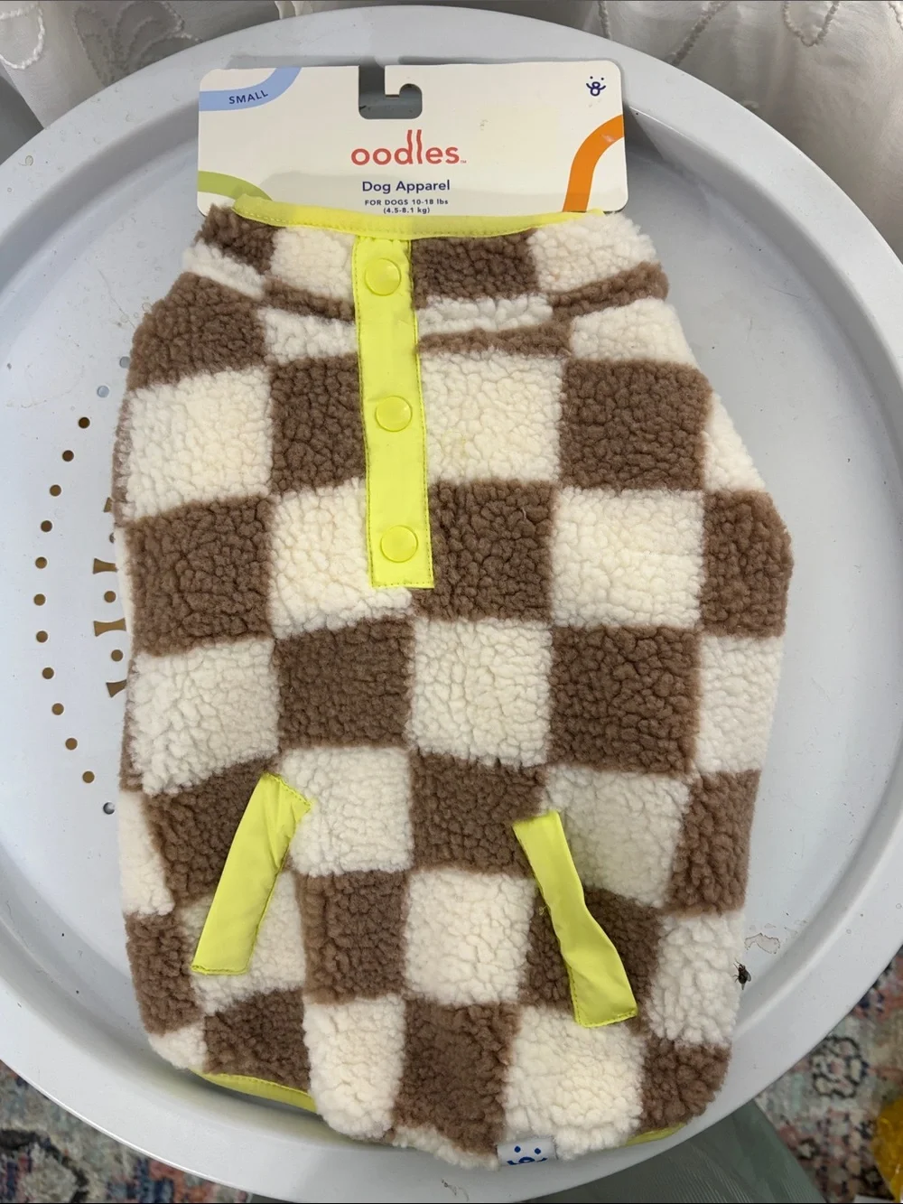 Oodles pets Brown & Cream Check Sherpa Pocket Pullover - small